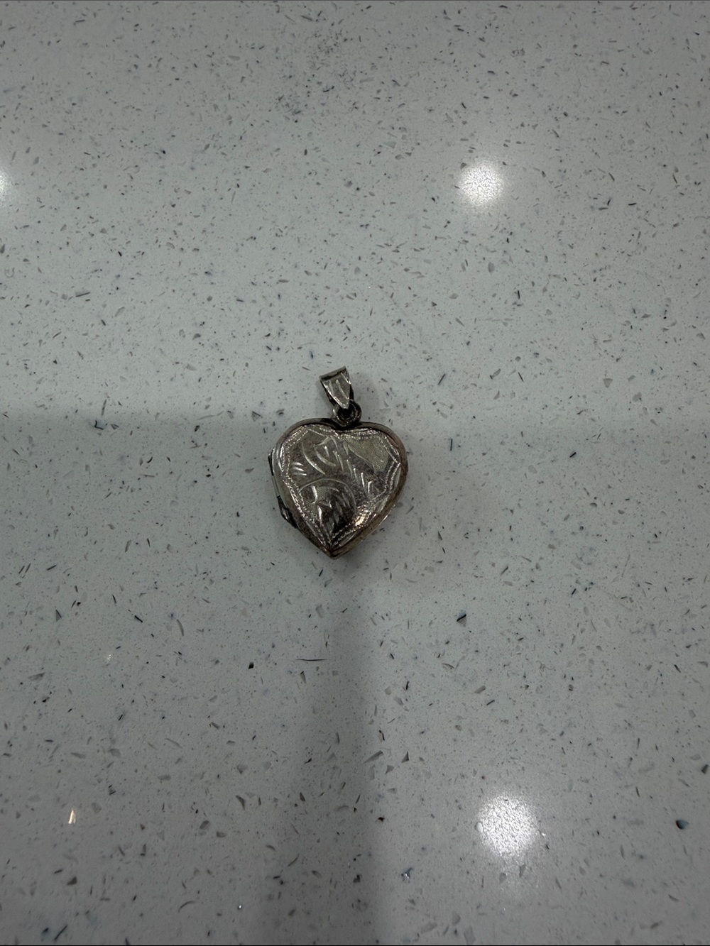 Engraved Heart Locket Pendant in Silver Tone